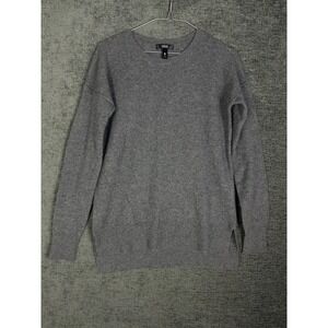Aqua Caashmere Sweater Womens S Gray Pullover Crewneck Solid Ribbed Long Sleeve